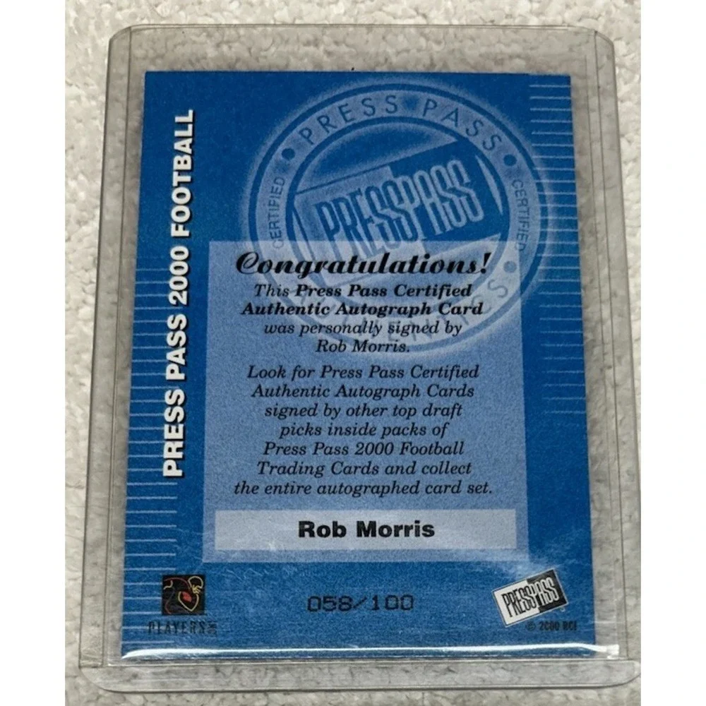 Press Pass Rob Morris Rookie 2000 Standout Signature /100 Sports Card